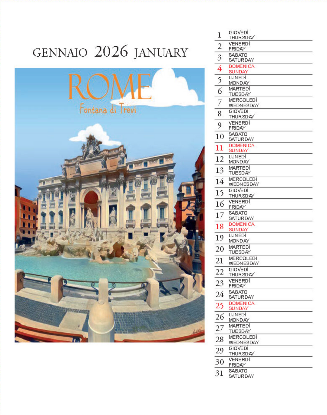 IFI 2026 Desk Calendar - Roma