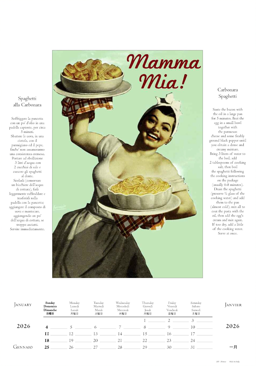IFI 2026 Large Calendar - Cucina Italiana (With Recipes)