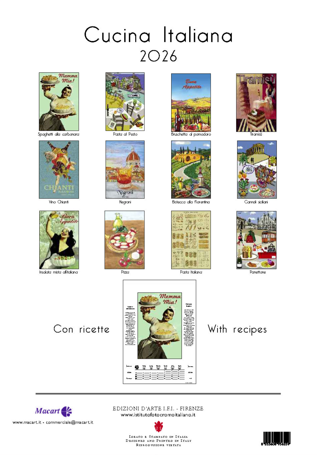 IFI 2026 Large Calendar - Cucina Italiana (With Recipes)