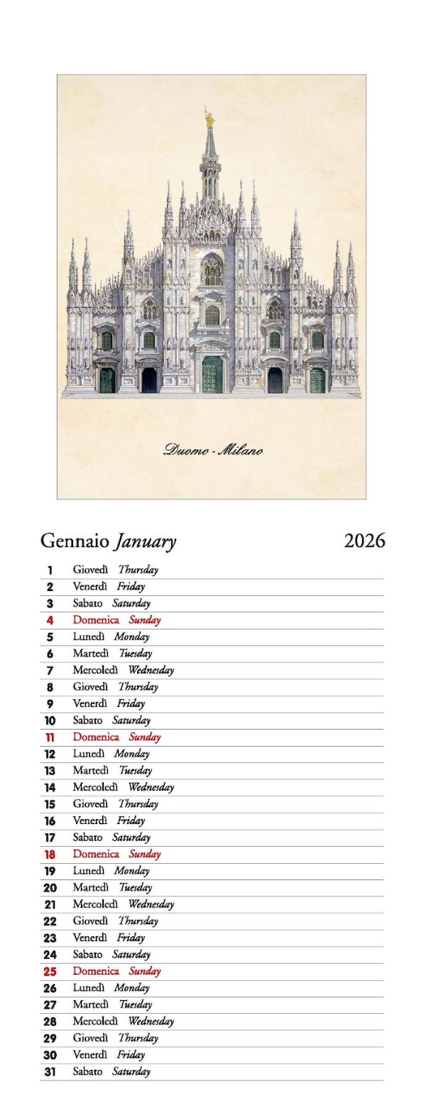 IFI 2026 Slim Calendar - Milano