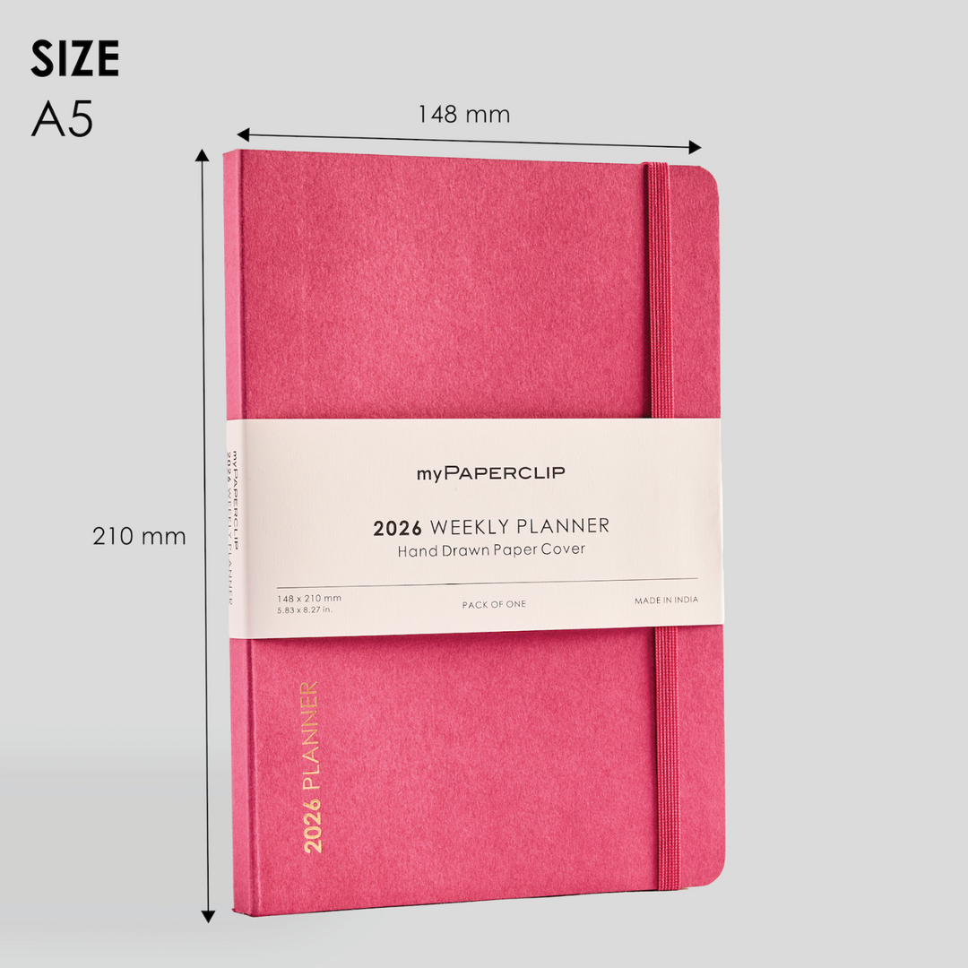 MyPaperclip 2026 Paper Cover A5 Slim Daily Planner - Raspberry
