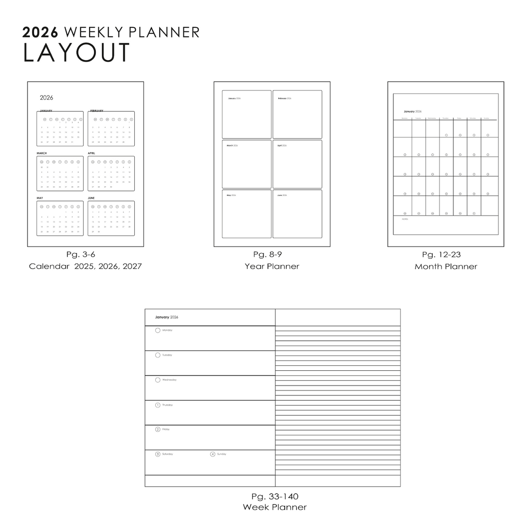 MyPaperclip 2026 Paper Cover A5 Slim Daily Planner - Raspberry