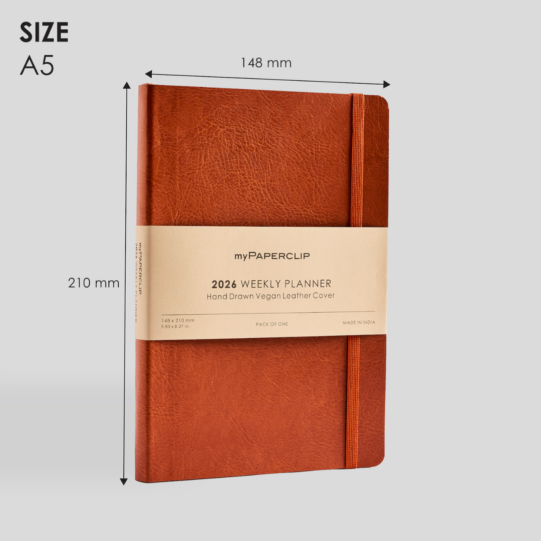 MyPaperclip 2026 Vegan Leather A5 Slim Weekly Planner - Tan