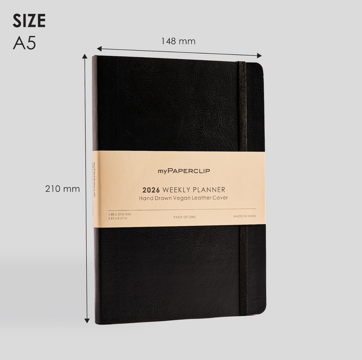 MyPaperclip 2026 Vegan Leather A5 Slim Weekly Planner - Black