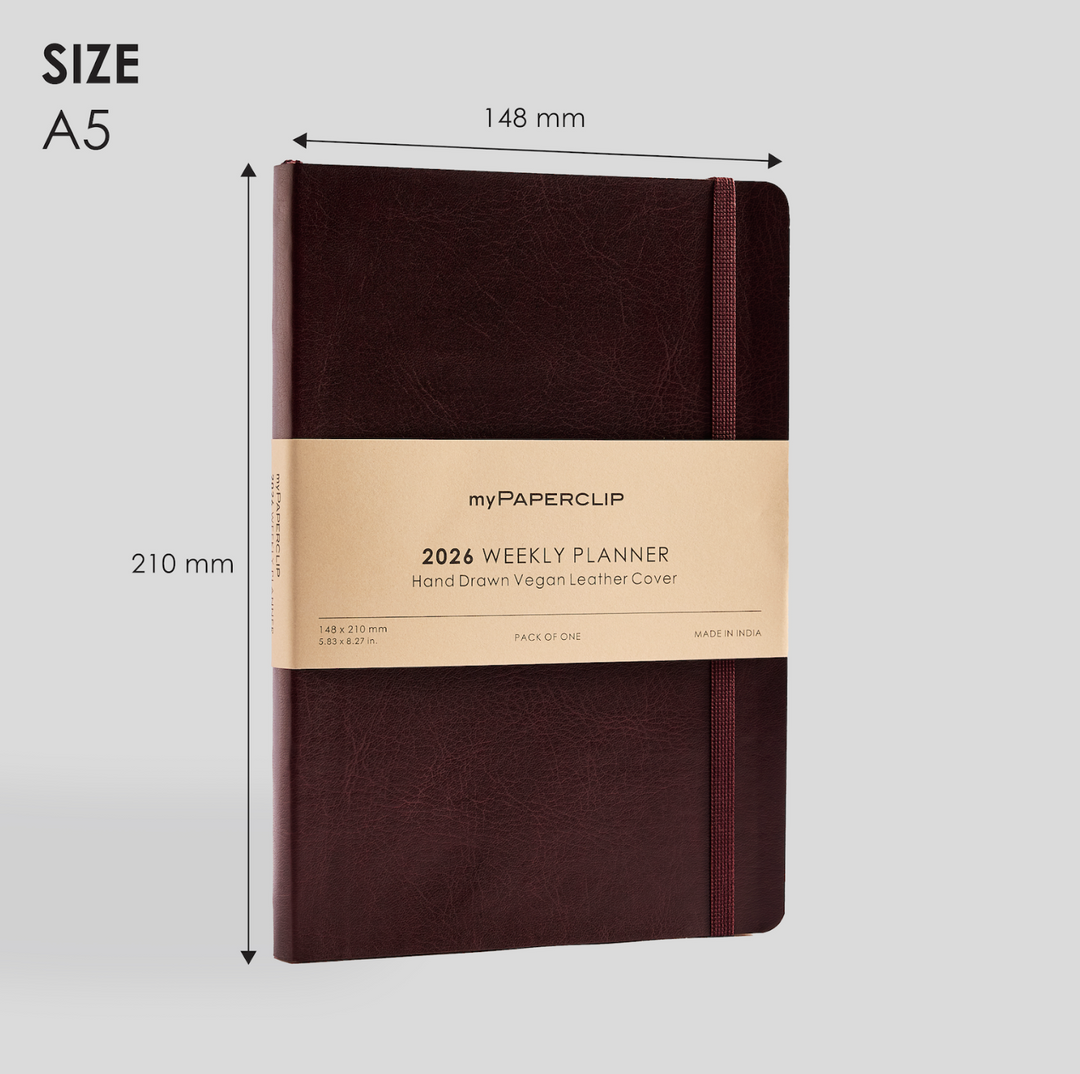 MyPaperclip 2026 Vegan Leather A5 Slim Weekly Planner - Brown