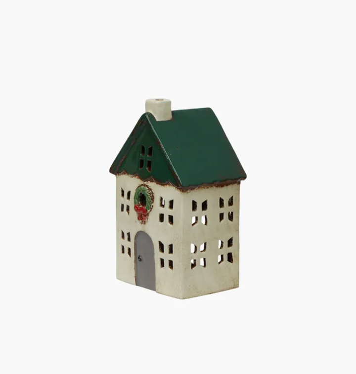 Christmas Tea Light House Green with Wreath Small