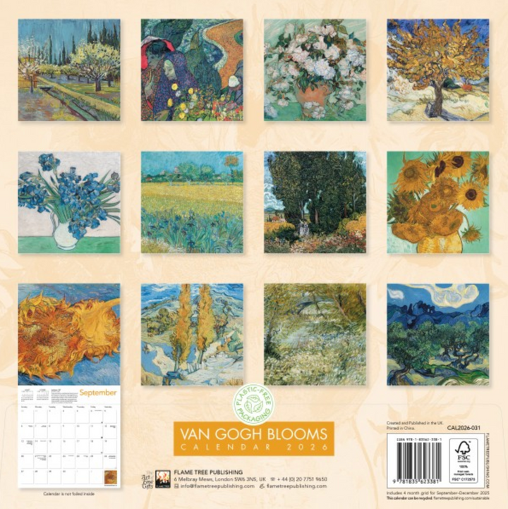 2026 Flame Tree Wall Calendar - Van Gogh Blooms