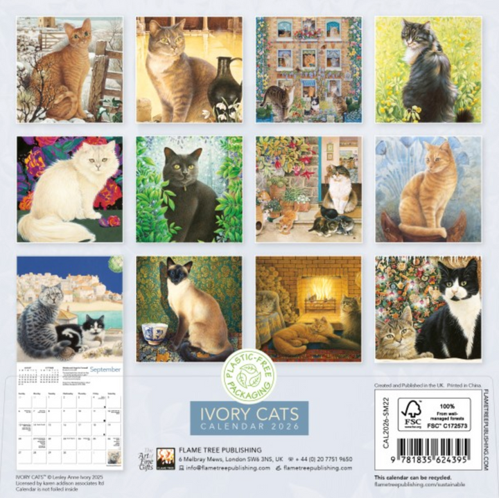 2026 Flame Tree Mini Calendar - Ivory Cats by Lesley Anne