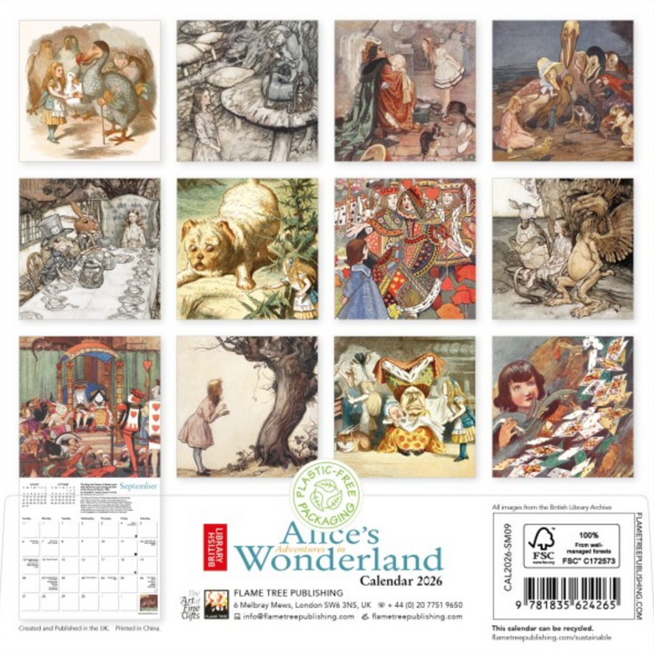 2026 Flame Tree Mini Calendar - British Library Alice in Wonderland