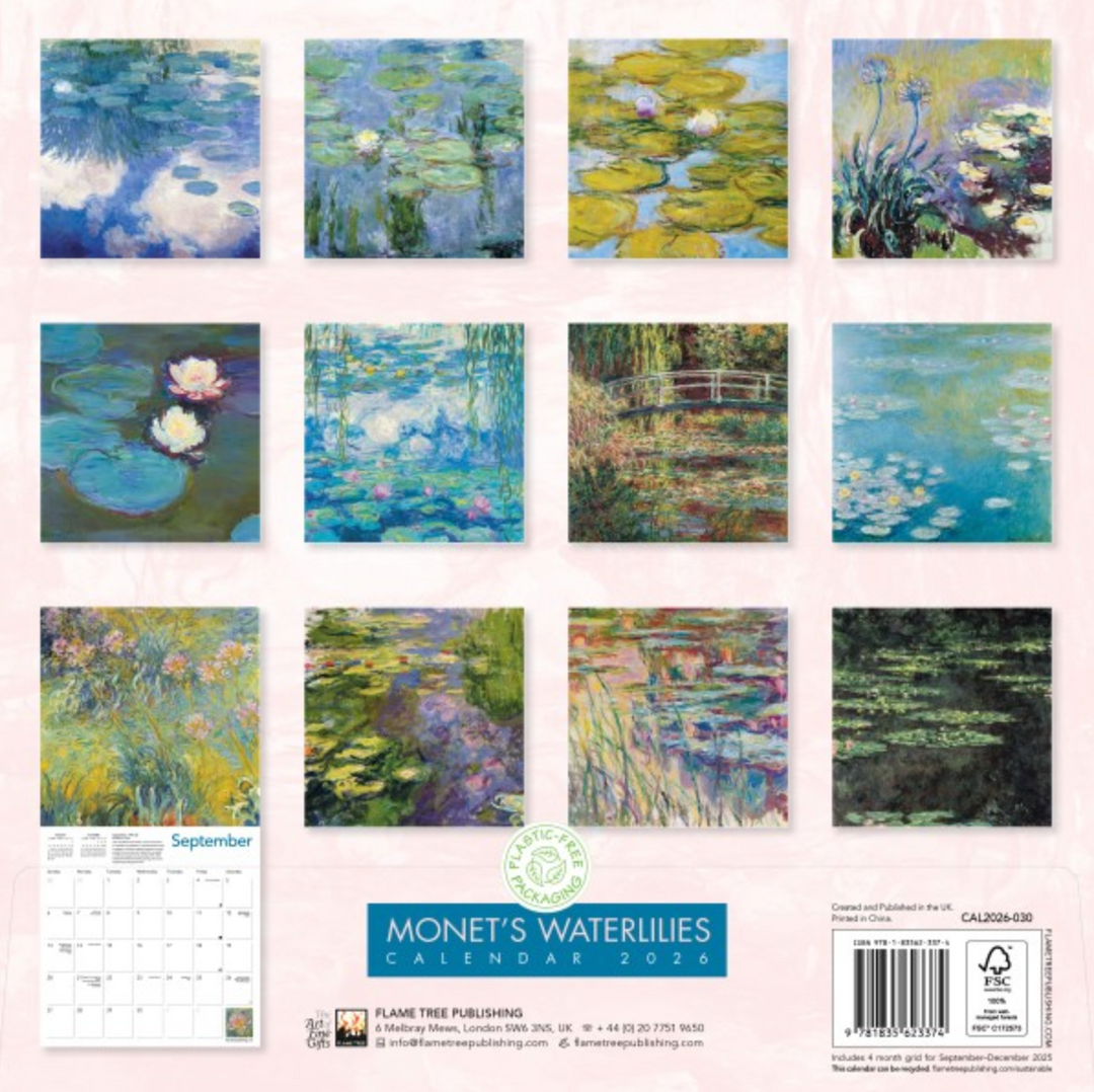 2026 Flame Tree Wall Calendar - Monets Waterlilies