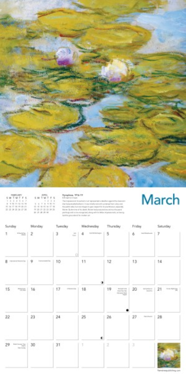 2026 Flame Tree Wall Calendar - Monets Waterlilies