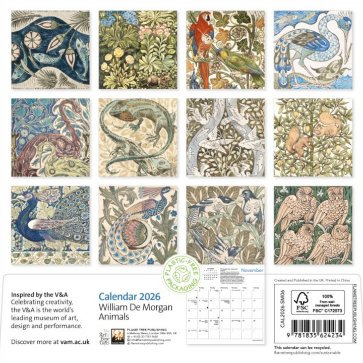2026 Flame Tree Mini Calendar - V & A De Morgan Animals