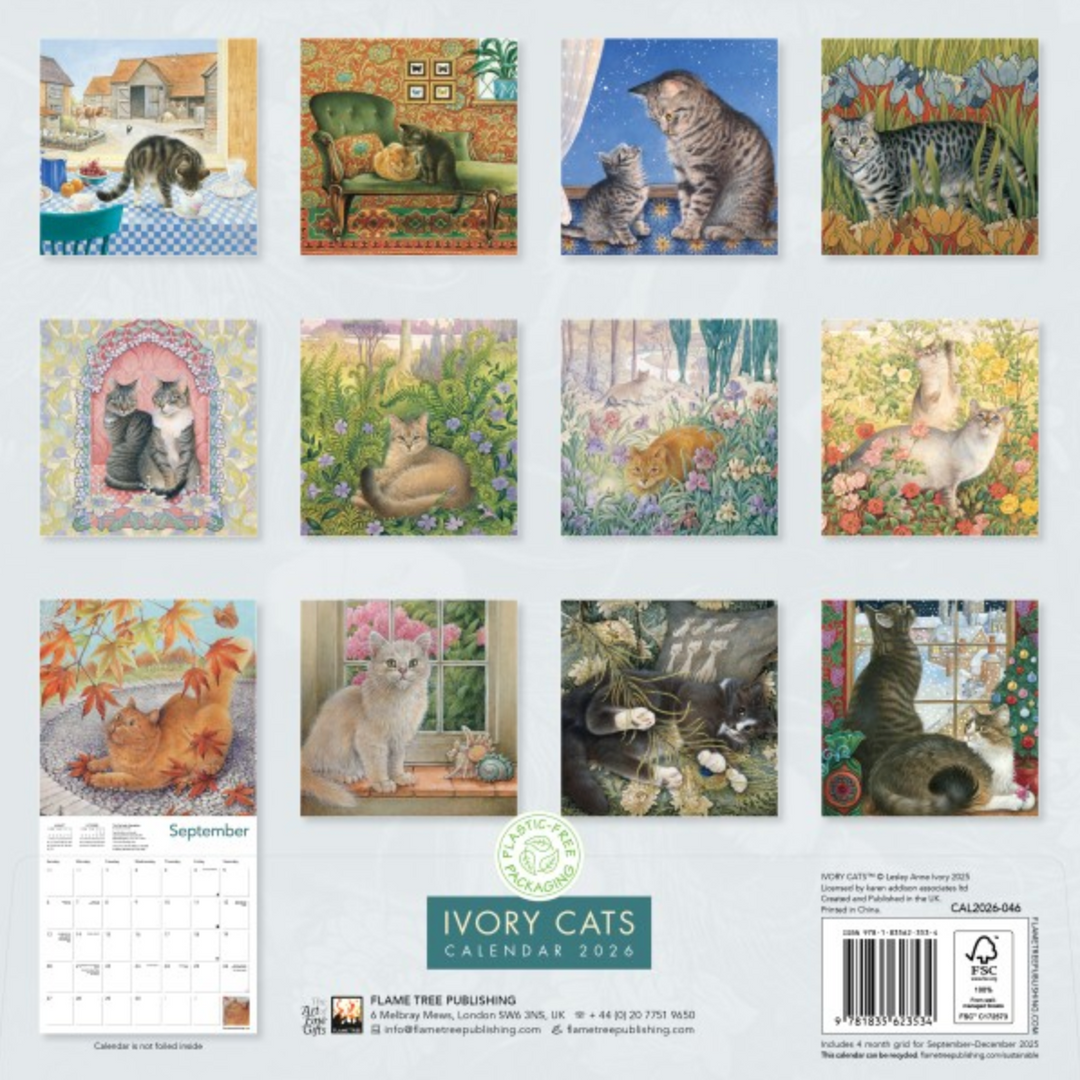 2026 Flame Tree Wall Calendar - Ivory Cats by Lesley Anne Ivory
