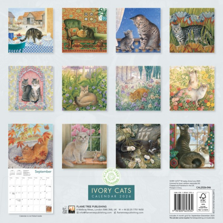 2026 Flame Tree Wall Calendar - Ivory Cats by Lesley Anne Ivory
