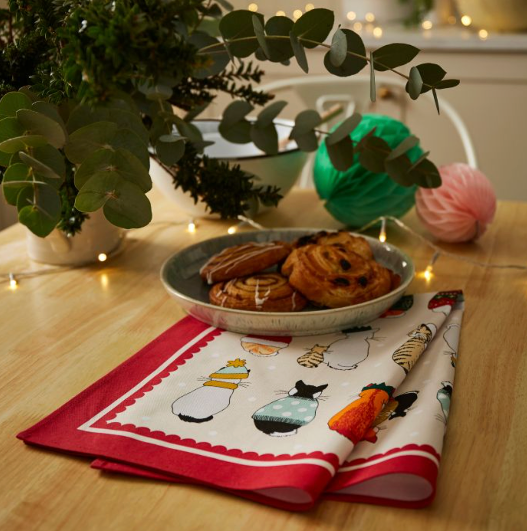 Cotton Tea Towel - Christmas Cats