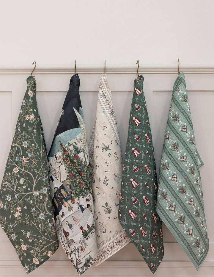 Bespoke Linen Tea Towel - Christmas Songbirds