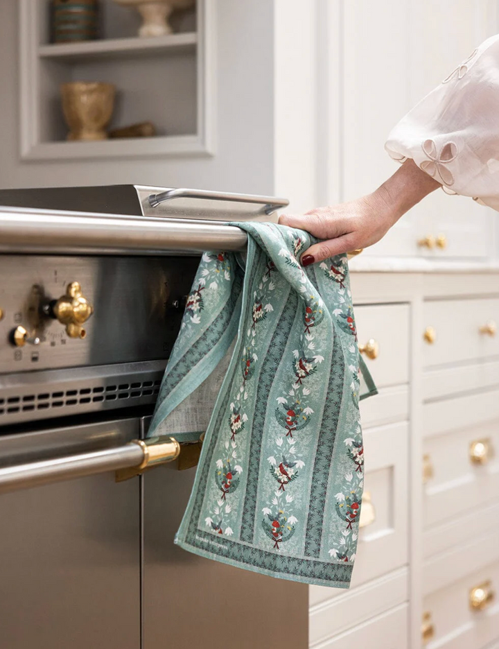 Bespoke Linen Tea Towel - Christmas Songbirds