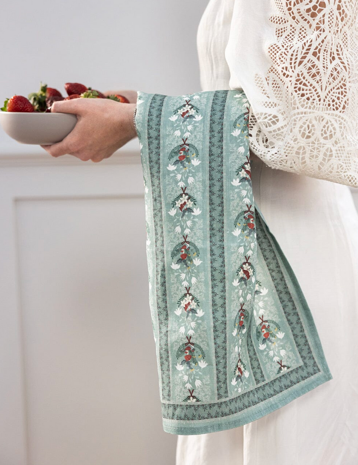 Bespoke Linen Tea Towel - Christmas Songbirds