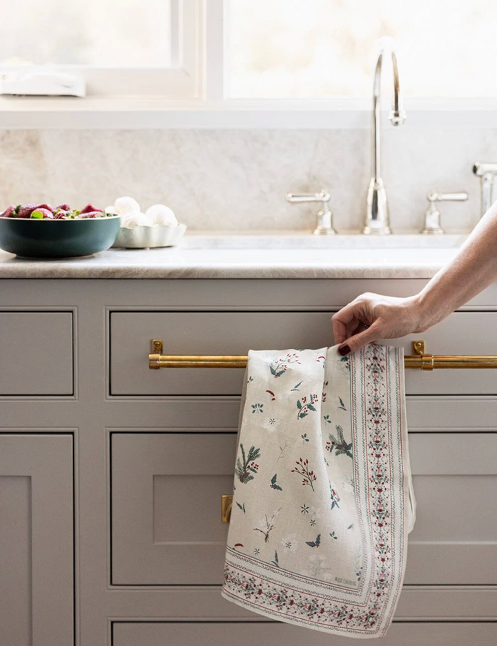 Bespoke Linen Tea Towel - Heirloom Christmas Holly