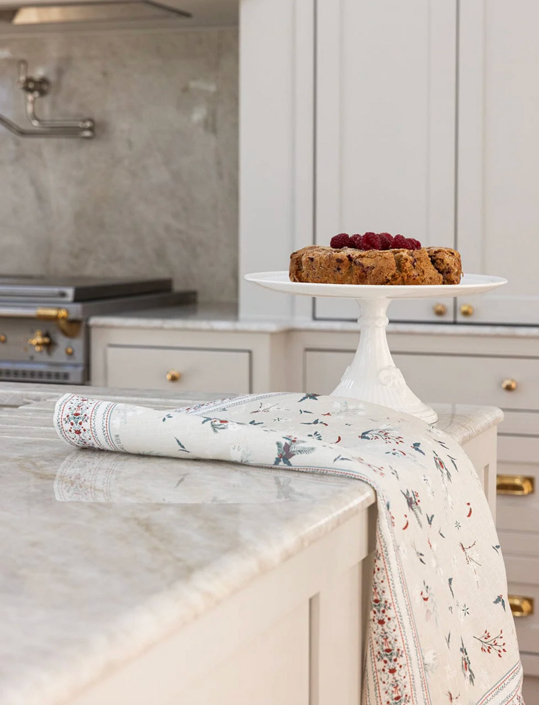 Bespoke Linen Tea Towel - Heirloom Christmas Holly