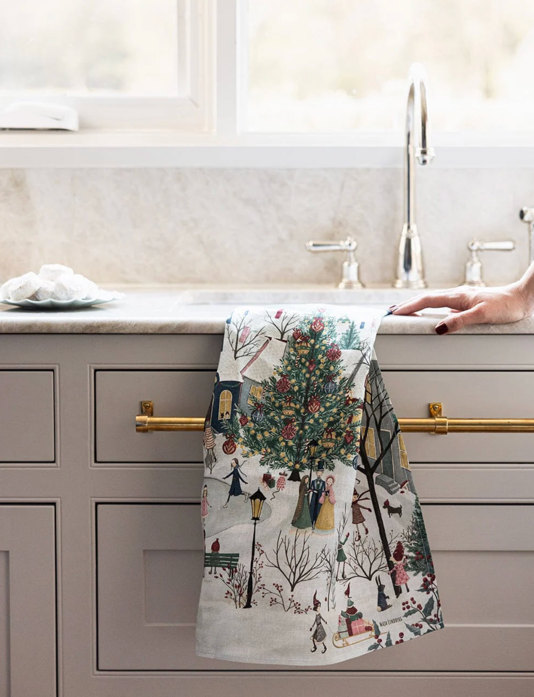 Bespoke Linen Tea Towel - The Christmas Village