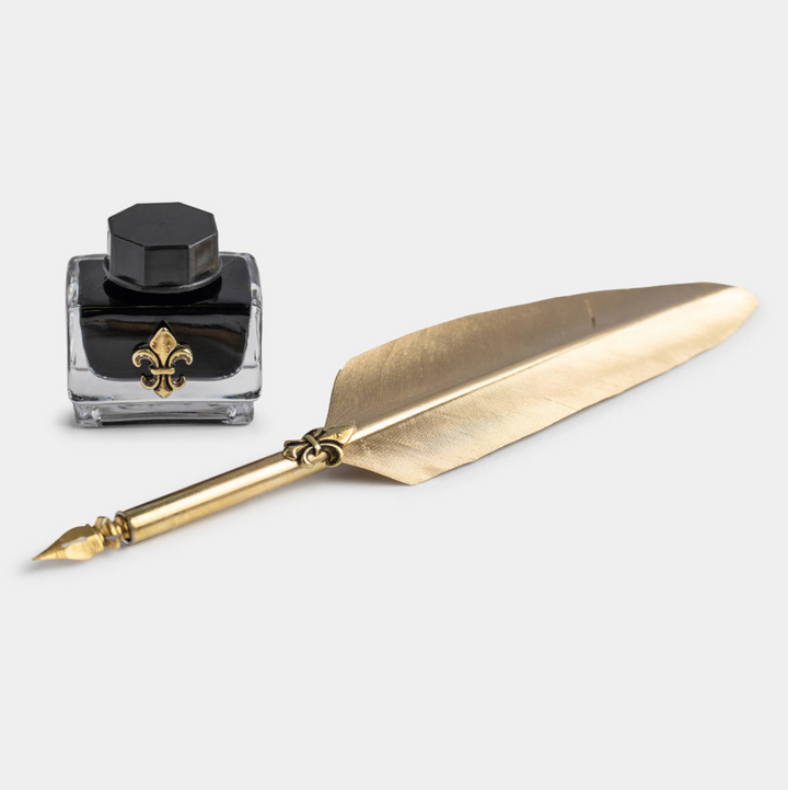 Large Quill Writing Set - Gold Fleur De Lis