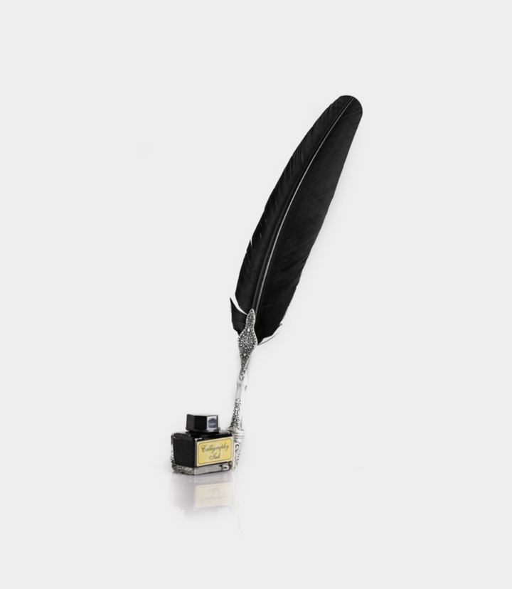 Feather Pen Set with Holder - Black