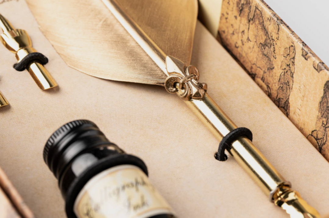 Feather Pen Writing Set - Gold