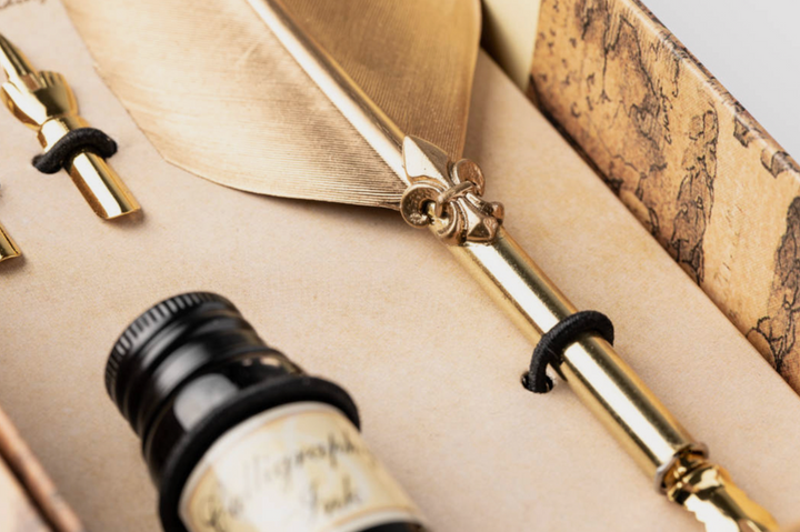Feather Pen Writing Set - Gold