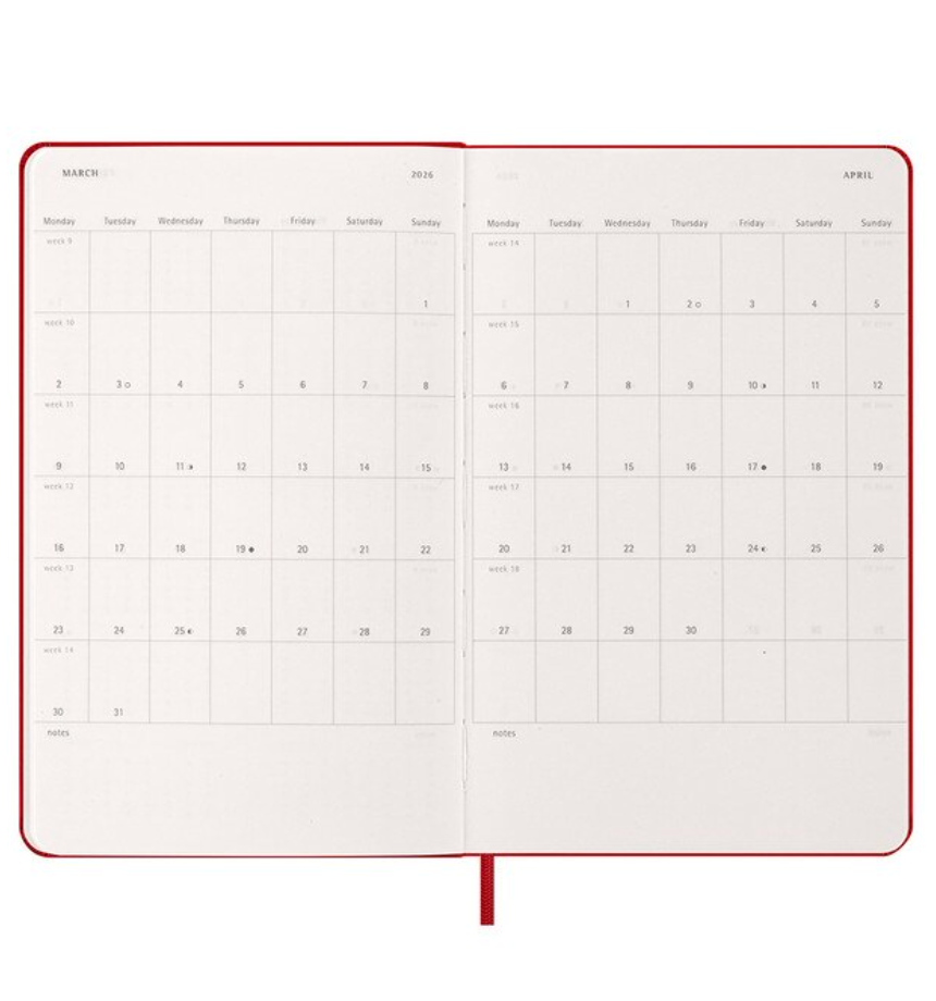 Moleskine 2026 Weekly, Large, Hard Cover Diary - Scarlet Red