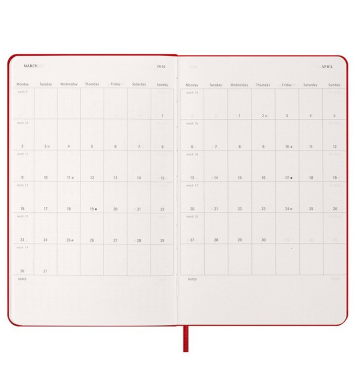 Moleskine 2026 Weekly, Large, Hard Cover Diary - Scarlet Red