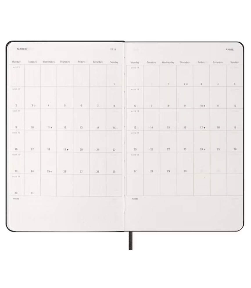 Moleskine 2026 Weekly, Large, Hard Cover Diary - Black
