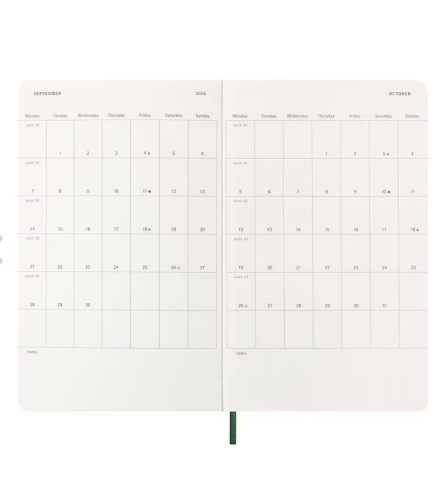 Moleskine 2026  Weekly, Large, Soft Cover Diary - Myrtle Green