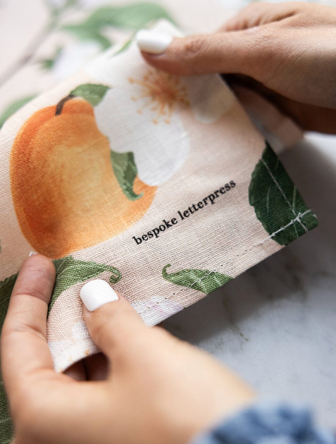 Bespoke Linen Tea Towel - Peaches