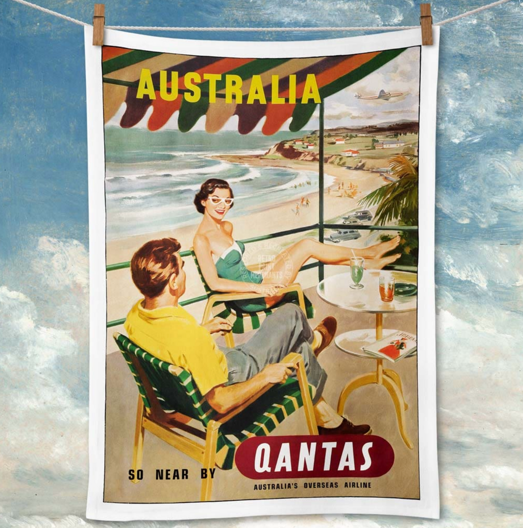 Tea Towel - Qantas Beach 1950's