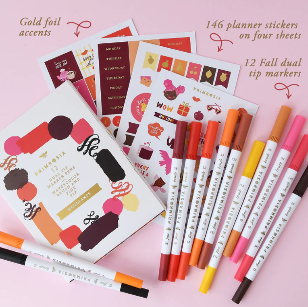 Primrosia - Dual Tip Marker Pens and Sticker Sheet Woodland
