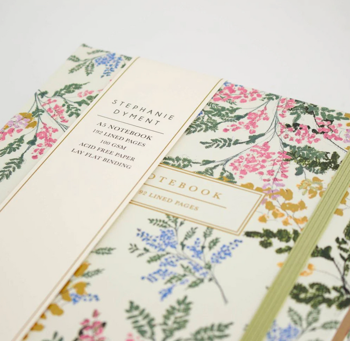 Stephanie Dyment A5 Notebook - White Floral Lined