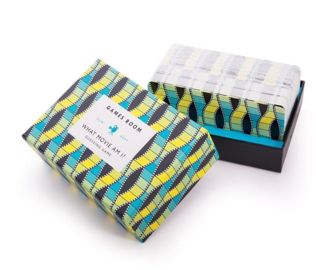 Colorful box with geometric pattern and text on a white background