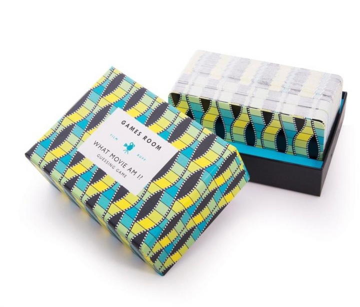 Colorful box with geometric pattern and text on a white background