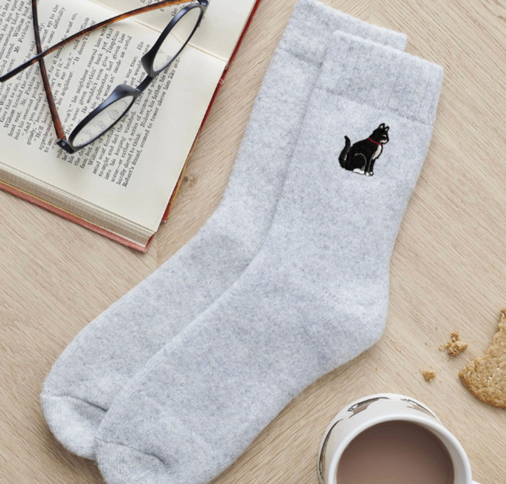 Sweet William Wool Socks - Black and White Cat