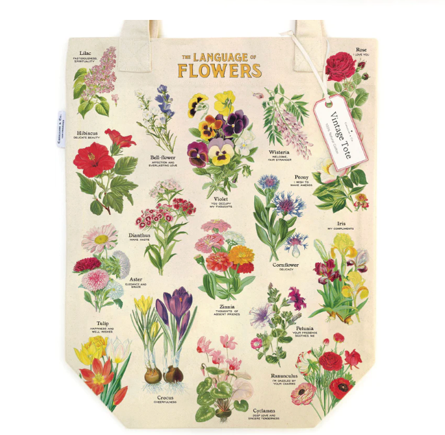 Vintage Language Flowers Tote Bag