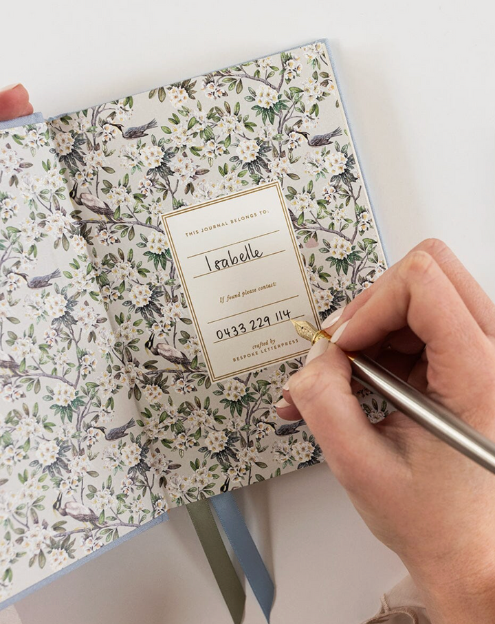 Bespoke Letterpress - Linen Bound Journal - Luna Blue - Bullet
