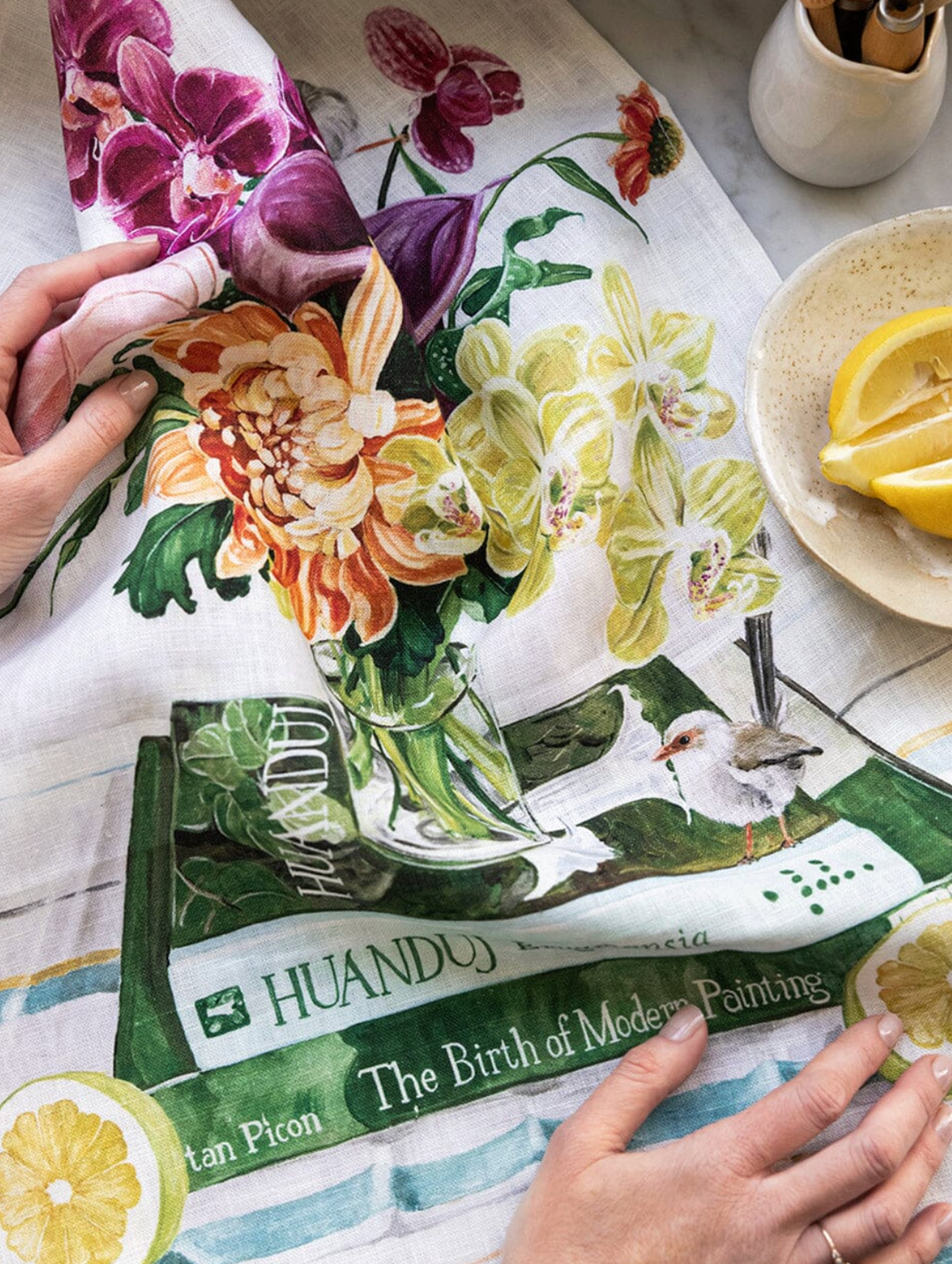 Bespoke Linen Tea Towel - Fairy Wrens