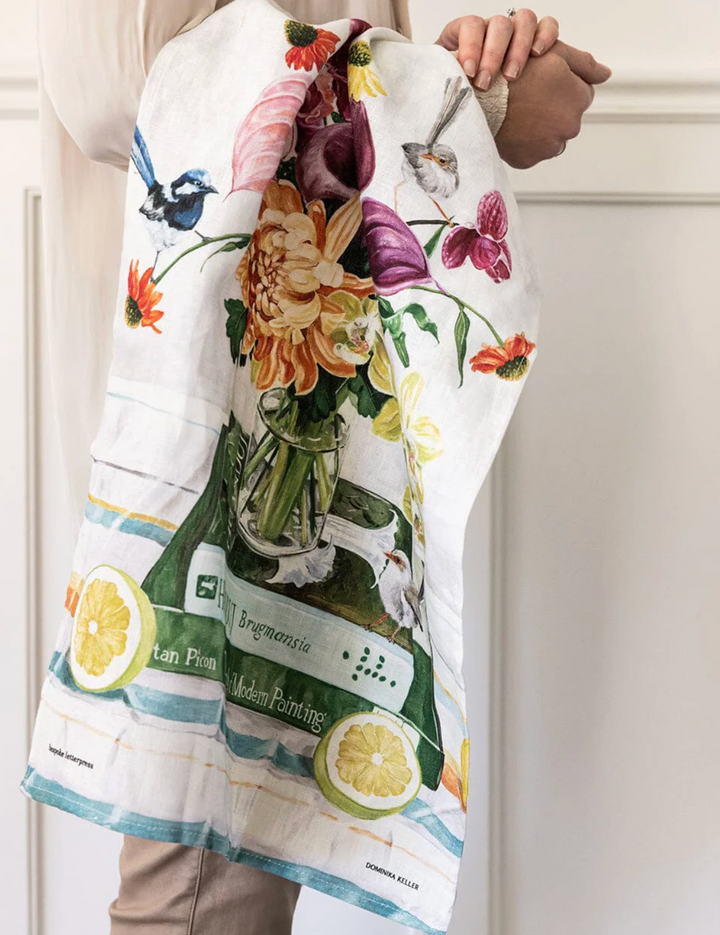 Bespoke Linen Tea Towel - Fairy Wrens