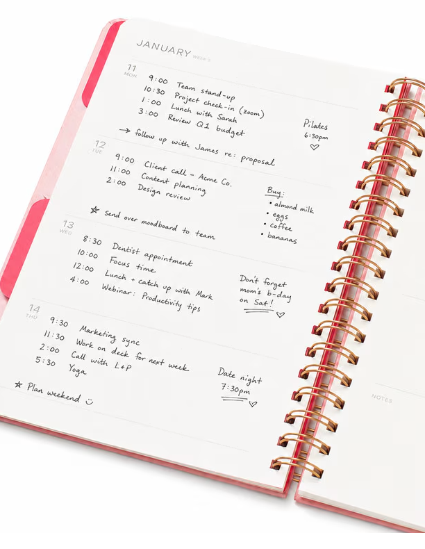 2027 Hardcover Spiral Weekly Diary - Three of Hearts