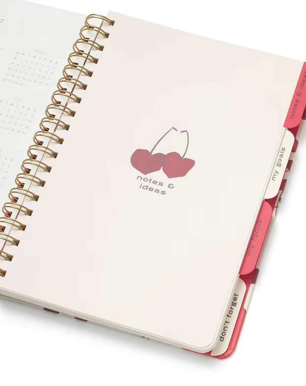 2027 Hardcover Spiral Weekly Diary - Cherry Hearts