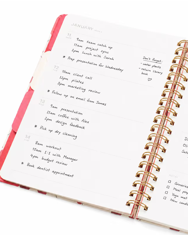 2027 Hardcover Spiral Weekly Diary - Cherry Hearts