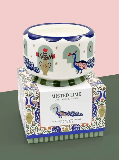 Paddywax 24 oz Ceramic Peacock Candle - Misted Lime