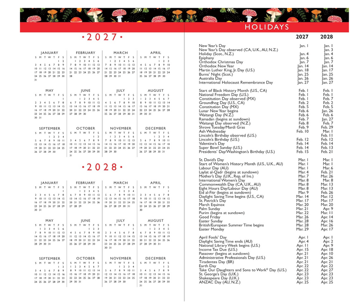 Peter Pauper Press 2027-28 2 Year Pocket Planner - Mushrooms