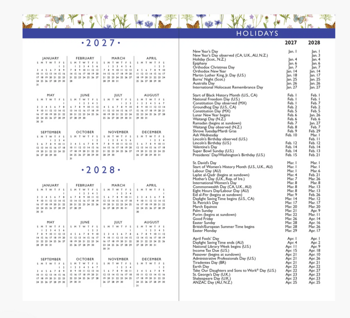 Peter Pauper Press 2027-28 2 Year Pocket Planner - Wildflower Garden